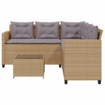 ZNTS Garden Sofa with Table and Cushions L-Shaped Beige Poly Rattan 369042