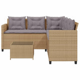 ZNTS Garden Sofa with Table and Cushions L-Shaped Beige Poly Rattan 369042