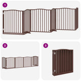 Dog Gate with Door Foldable 6 Panels Brown 480 cm Poplar Wood 3155637