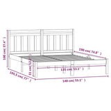 Bed Frame White Solid pine wood 135 x 190 cm Durable Bed Frame 3100565