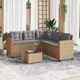 ZNTS Garden Sofa with Table and Cushions L-Shaped Beige Poly Rattan 369042