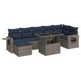 8 Piece Garden Sofa Set with Cushions Grey Poly Rattan Acacia 3326522