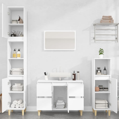 ZNTS 3 Piece Bathroom Furniture Set White Engineered Wood 3185597