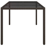 Garden Table Brown 190x90x75 cm Tempered Glass and Poly Rattan 316711