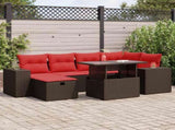 7 Piece Garden Sofa Set with Cushions Black Poly Rattan Acacia 3327944