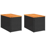 Garden Side Tables 2pcs Black 55x34x37cm Poly Rattan Solid Wood 365980