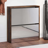 Shoe Cabinet with Mirror 2-Layer Smoked Oak 63x17x67 cm 342632