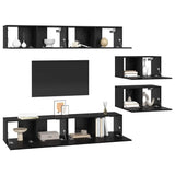 TV Cabinet Set Wall-mounted 6 pcs Black Oak Engineered Wood 3393160