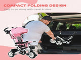 Metal Frame 6 in 1 Baby Push Tricycle with Parent Handle for 1-5 Years Old, Pink T3398P378960
