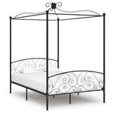 284477 Canopy Bed Frame without Mattress Black Metal 140x200 cm