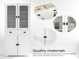 Kitchen Cupboard, Freestanding Storage Cabinet with 2 Adjustable Shelves, Drawer and Glass Door for T3398P378028