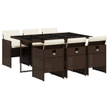 7 Piece Garden Dining Set with Cushions Brown Poly Rattan 3210549