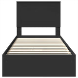Storage Bed with Headboard Black 75 x 190 cm Engineered Wood 3409602