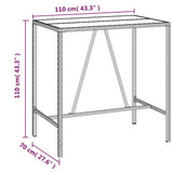 Bar Table with Glass Top Black 110x70x110 cm Poly Rattan 362588