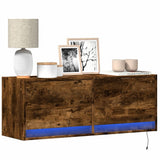 TV Wall Cabinet with LED Lights Smoked Oak 100x31x35 cm 852366