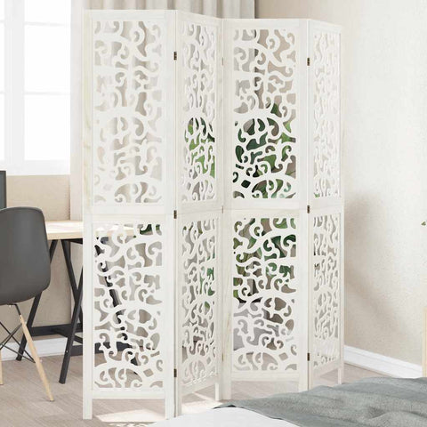 Room Divider 4 Panels White Solid Wood Paulownia 358738
