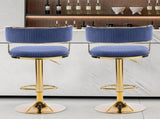 2pcs Blue Corduroy Swivel Bar Stools with Gold Plated Trumpet Base and Height Adjustable Gas Lift 52678700
