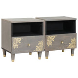 Bedside Cabinet 2 pcs Grey 40 x 33 x 46 cm Solid Mango Wood 4018779