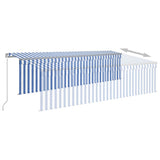Manual Retractable Awning with Blind&LED 5x3m Blue&White 3069461