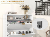 12 Shoe Storage Cabinet, with Chevron Indents and Gold Tone Accents - White T3398P330362