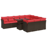 11 Piece Garden Sofa Set with Cushions Brown Poly Rattan Acacia 3326235