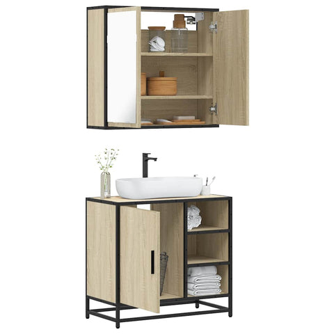 ZNTS 2 Piece Bathroom Furniture Set Sonoma Oak Engineered Wood 3300906