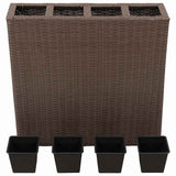 Garden Raised Bed with 4 Pots 2 pcs Poly Rattan Brown 279083