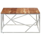 Coffee Table Silver Stainless Steel and Solid Acacia Wood 349951