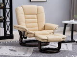 Faux Leather 135&deg Reclining Chair and Footstool - Beige T3398P343501