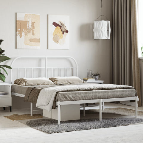 Metal Bed Frame without Mattress with Headboard White 140x190cm 353684