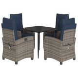 5 Piece Garden Dining Set with Cushions Grey Poly Rattan 3212863