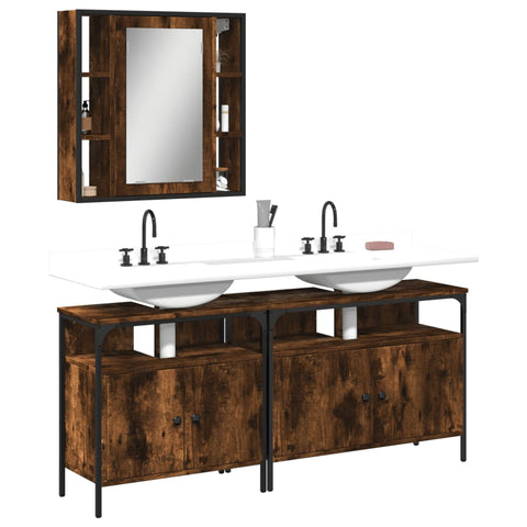 ZNTS 3 Piece Bathroom Cabinet Set Smoked Oak Engineered Wood 3214727