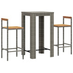 3 Piece Garden Bar Set Grey Poly Rattan&Solid Wood Acacia 3187711