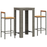 3 Piece Garden Bar Set Grey Poly Rattan&Solid Wood Acacia 3187711