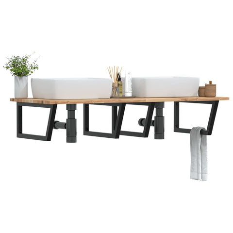 Basin Shelf Wall Mounted Steel and Solid Wood Acacia 3302899