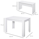 Kitchen Dining Table and 2 Benches Set, Table and Chairs Set for Limited Space, White T3398P378040