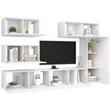 6 Piece TV Cabinet Set White Engineered Wood 3078715