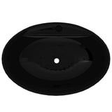Ceramic Bathroom Sink Basin Faucet/Overflow Hole Black Oval 141921