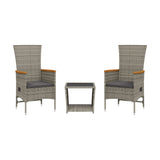 3 Piece Garden Dining Set with Cushions Grey Poly Rattan 3277568