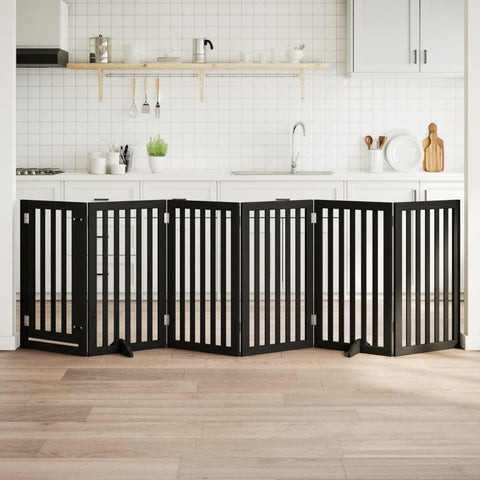 Dog Gate with Door Foldable 6 Panels Black 300 cm Poplar Wood 352255