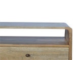 Solid Wood Curved Oak-ish Media Unit, 2 Drawers and Open Slot, Brown B2743P403014