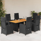 7 Piece Garden Dining Set with Cushions Black Poly Rattan 3212504