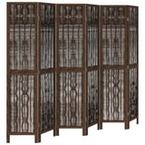Room Divider 6 Panels Dark Brown Solid Wood Paulownia 358666