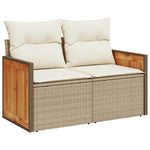 ZNTS 7 Piece Garden Sofa Set with Cushions Beige Poly Rattan Acacia 3327740