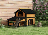 Wooden Cat House with Flower Pot, Windows, Multiple Entrances, Water-Resistant Roof for Outdoor T3398P349942