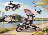 6 in 1 Foldable Kids Trike with Adjustable Parent Handle & Canopy for Ages 1-5, Pink T3398P378917