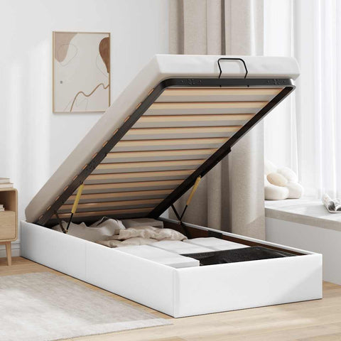 Ottoman Bed Frame without Mattress White Single Faux Leather 3310828