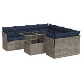 9 Piece Garden Sofa Set with Cushions Grey Poly Rattan Acacia 3326132