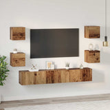TV Cabinet Set Wall-mounted 7 pcs Old Wood Engineered Wood 3393396
