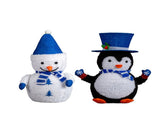 Set of 2 Lighted Plush Penguin and Snowman Christmas Decorations, Pre-lit Pull Up Holiday Decor with 46065456